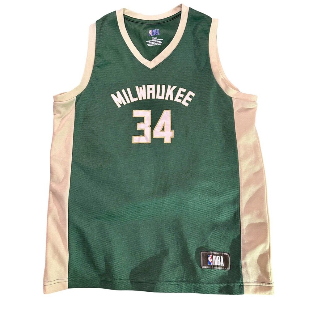 Giannis Antetokounmpo #34 Milwaukee Bucks NBA Jersey Mens Large Green/off White